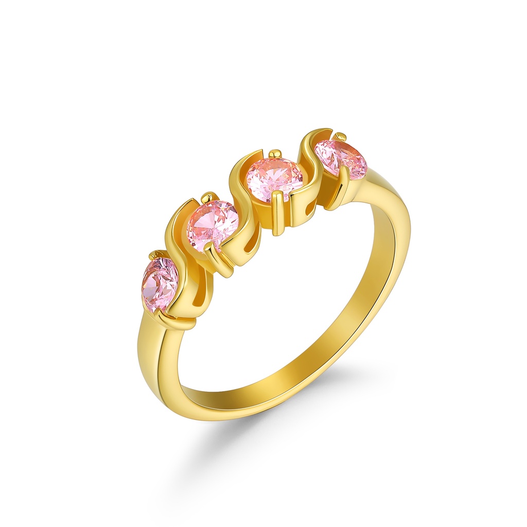 Gold Color Stainless Steel Ring with Pink Cubic Zirconia Accents