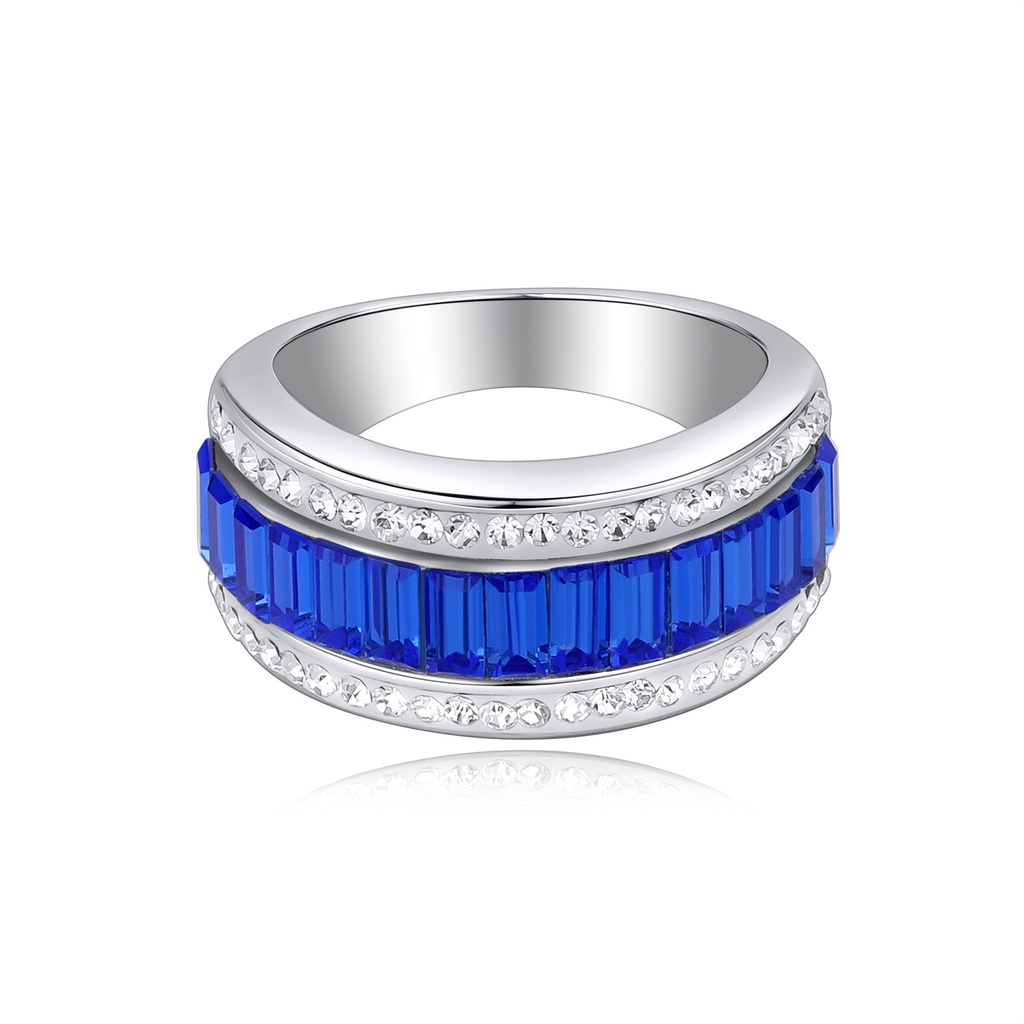 Blue & Clear Stone Stainless Steel Ring for Elegance