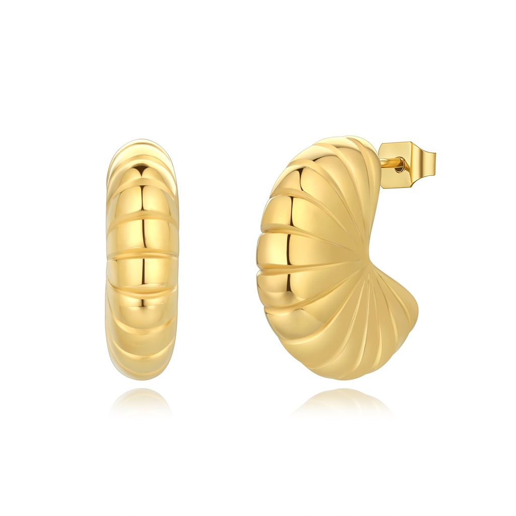 Gold Dome Shell-Inspired Textured Chunky Hoop Earrings for Women