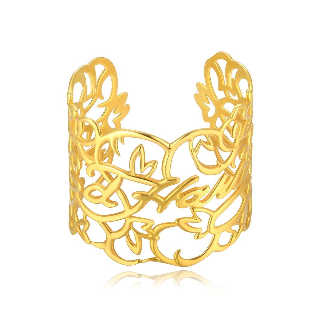 Gold Filigree Stainless Steel Cuff Bracelet with Floral Design