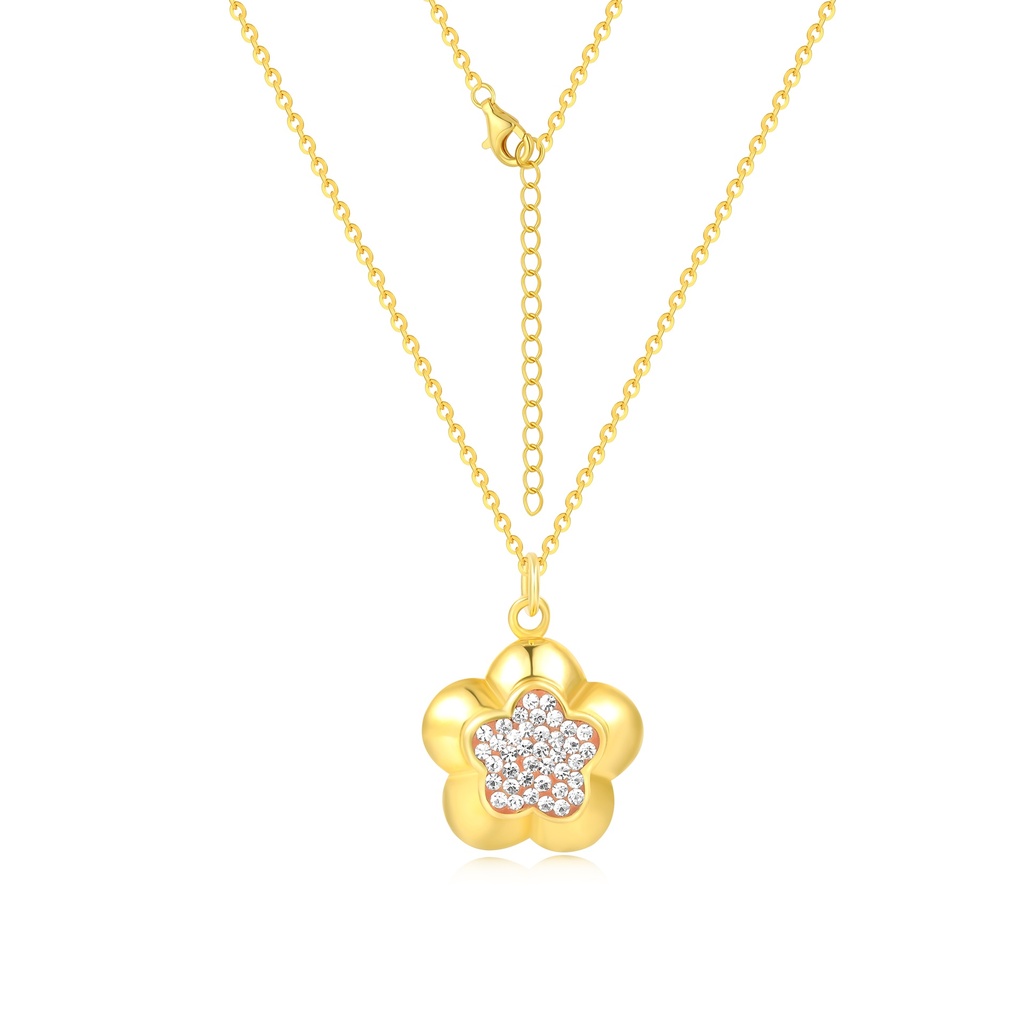 Gold Flower Pendant Necklace With Sparkling CZ Crystal Center