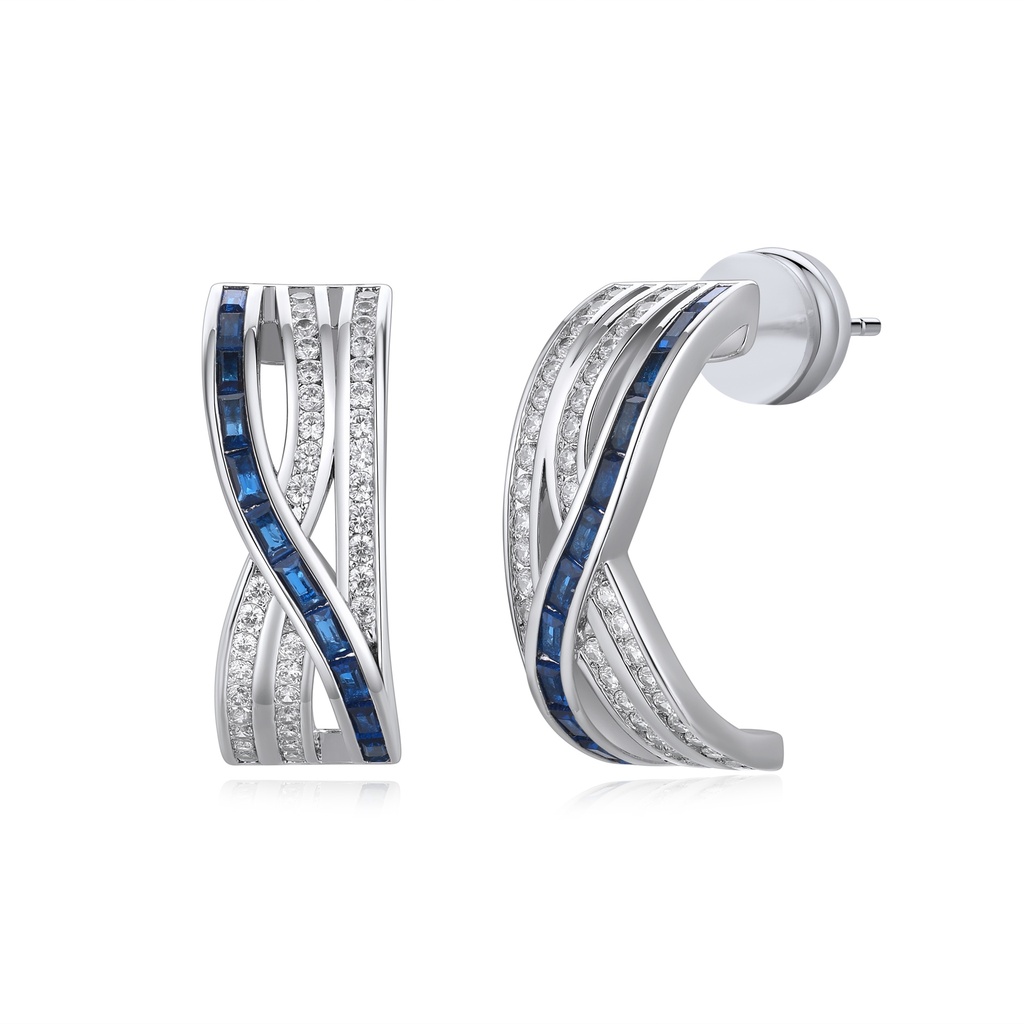 Blue Baguette Stone Hoop Earrings With Sparkling CZ Inlay