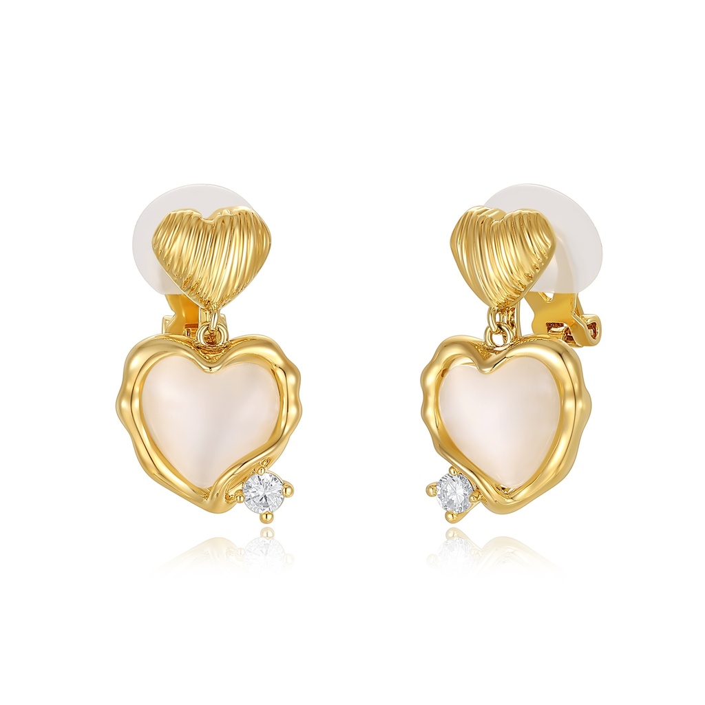 Gold Heart Drop Earrings with Pearl Accent Charm