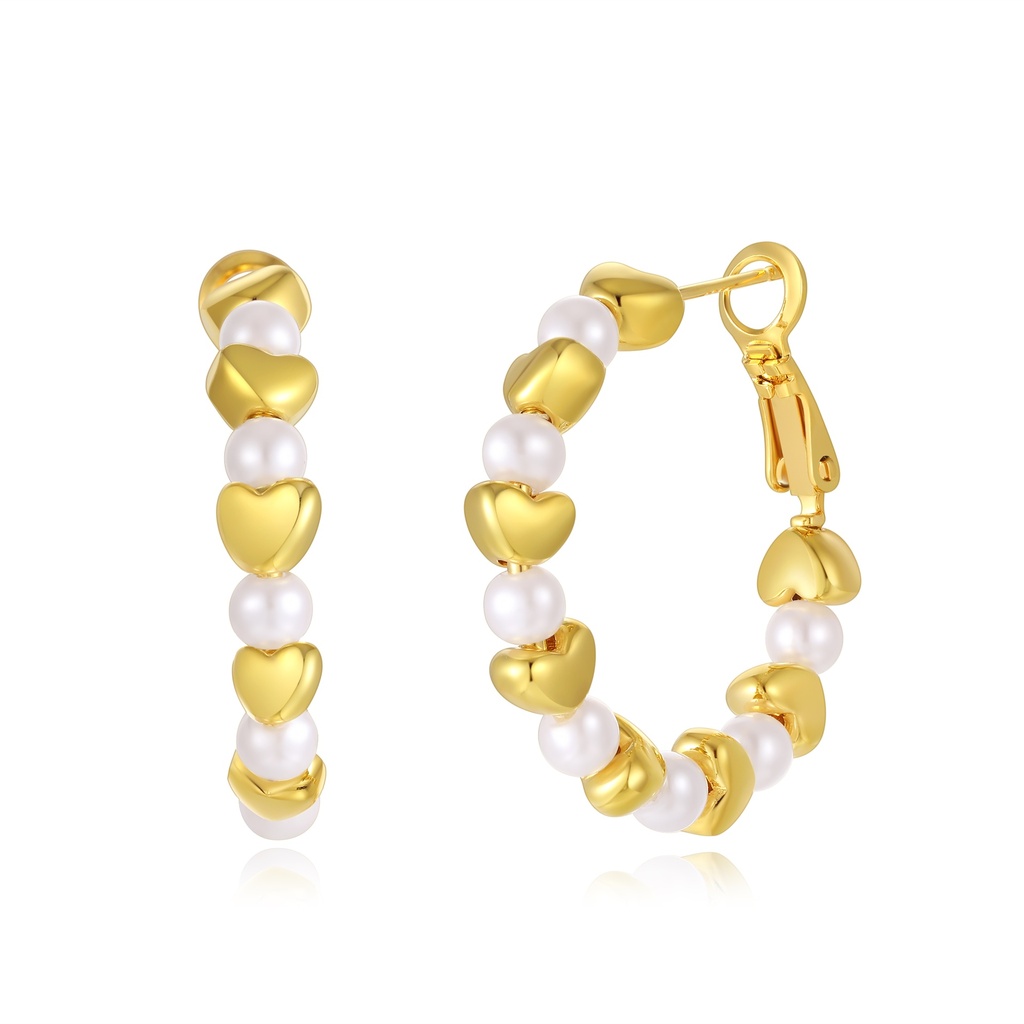 Gold Heart and Pearl Hoop Earrings for Romantic Style