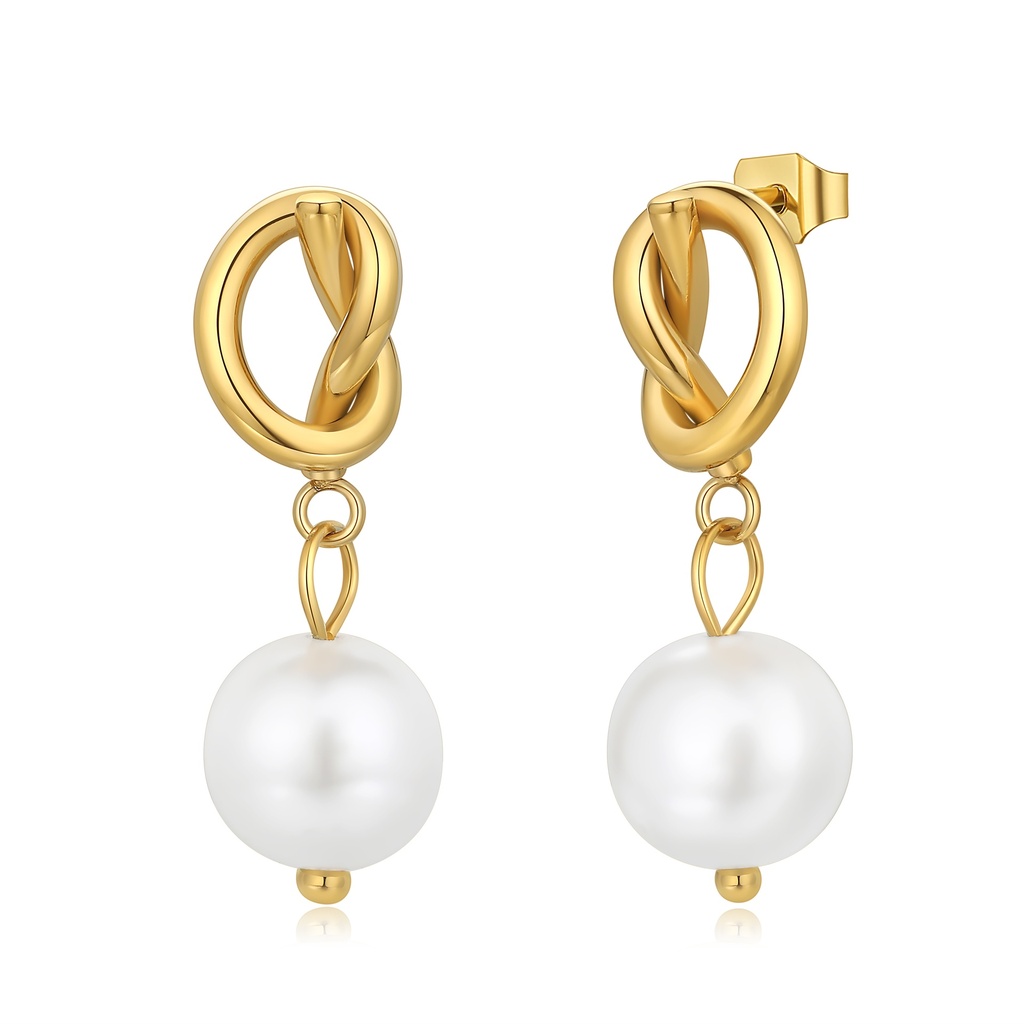 Gold Knot Pearl Drop Earrings Elegant Statement Jewelry Design