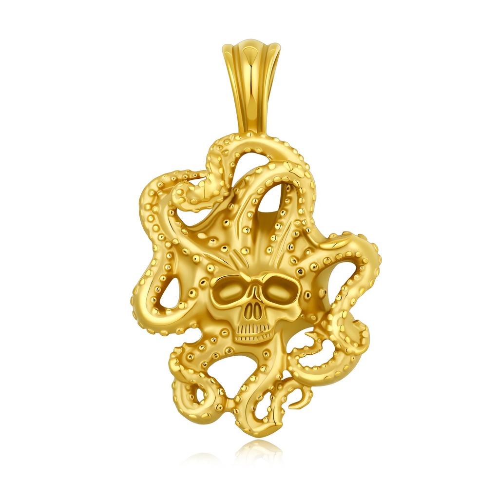 Gold Octopus Skull Pendant Necklace – Bold Marine-Inspired Gothic Jewelry