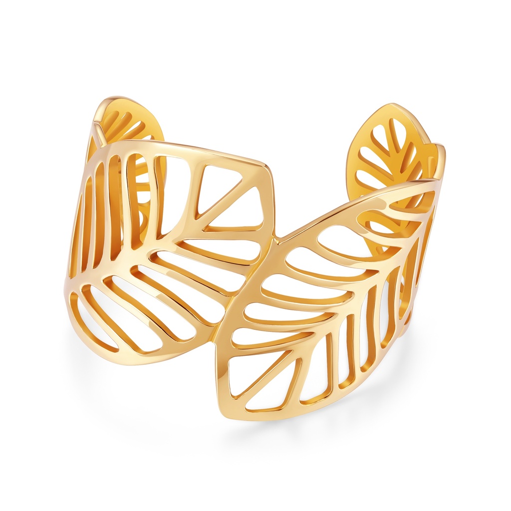 Gold Openwork Leaf Cuff Bracelet in Polished Steel
