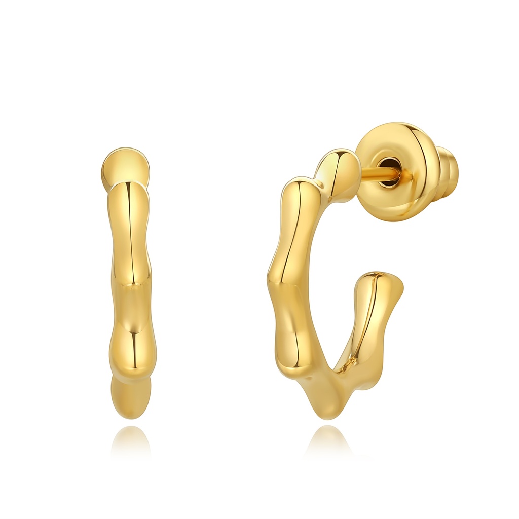 Gold Plated Bamboo-Inspired Hoop Earrings in Stainless Steel