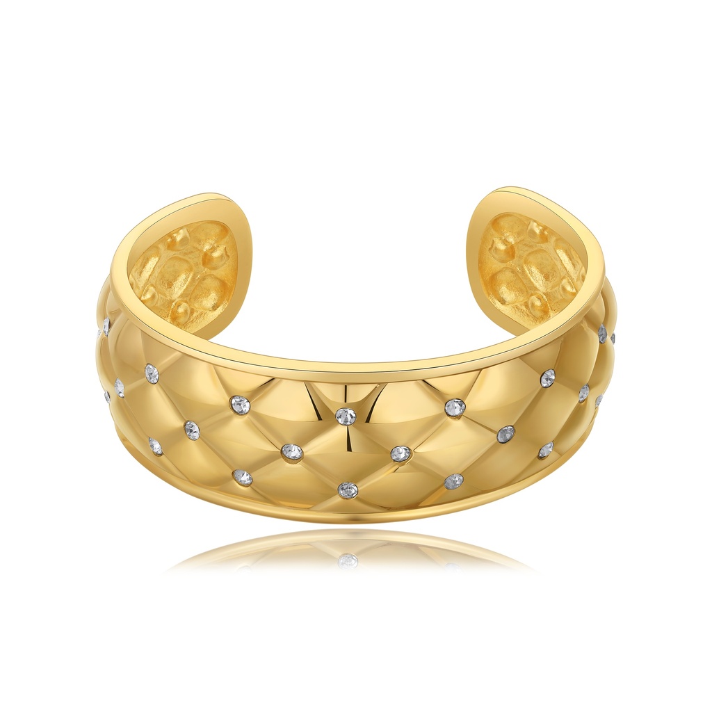 Gold Plated Cuff Bracelet with CZ Detailing and Textured Finish