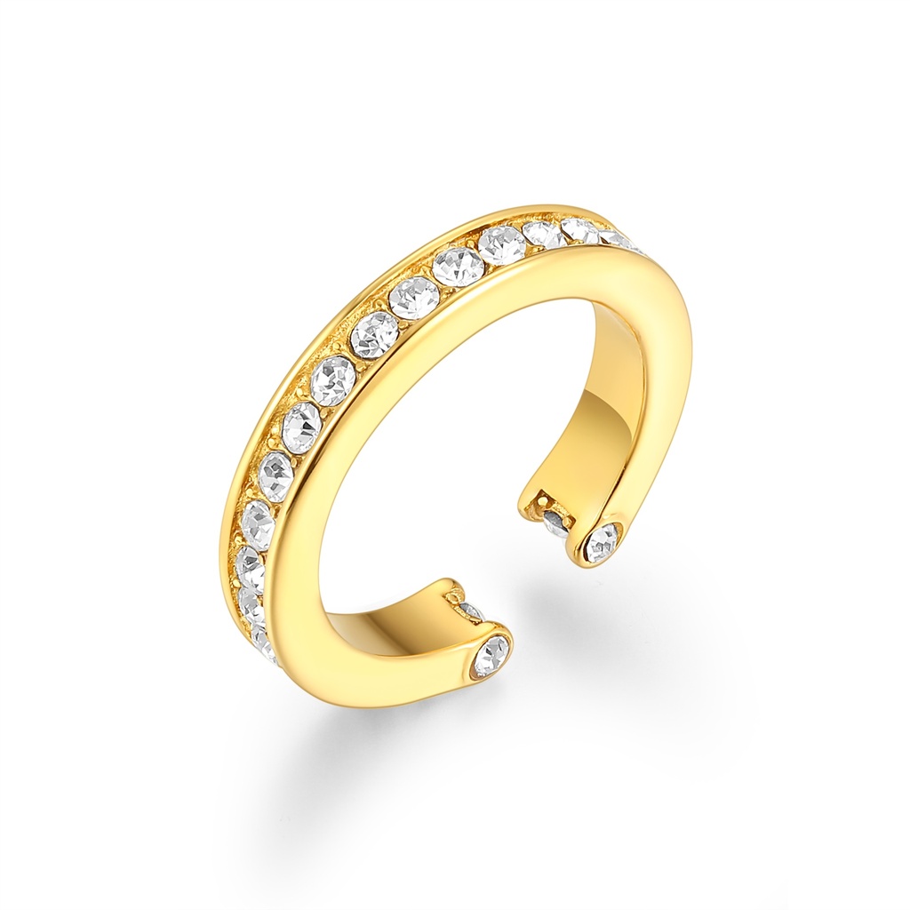 Gold Plated Stainless Steel Adjustable Ring with Sparkling Clear Crystals