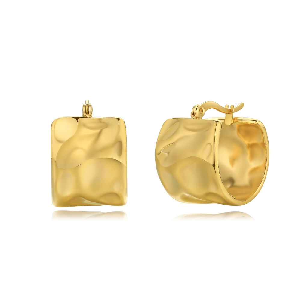 Gold Plated Stainless Steel Chunky Textured Square Hoop Earrings