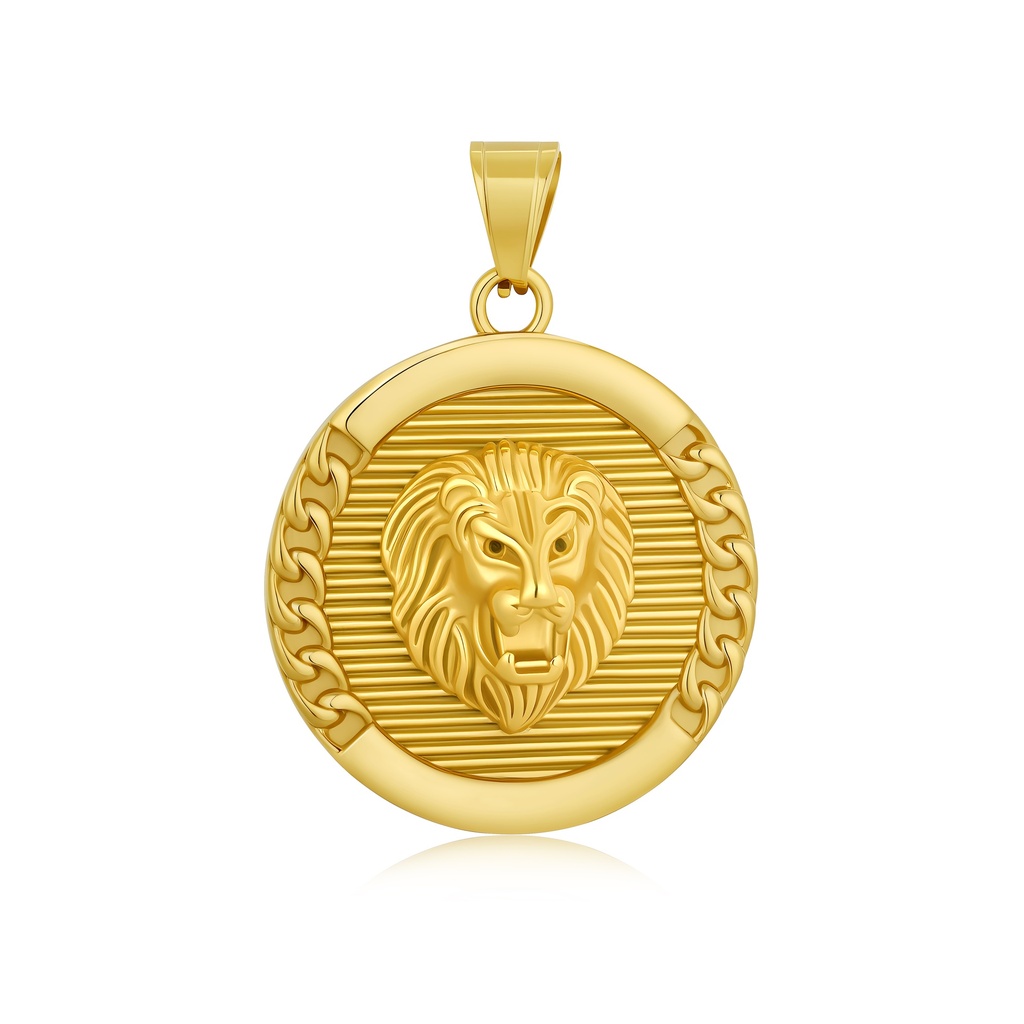 Gold Plated Stainless Steel Lion Medallion Pendant for Men