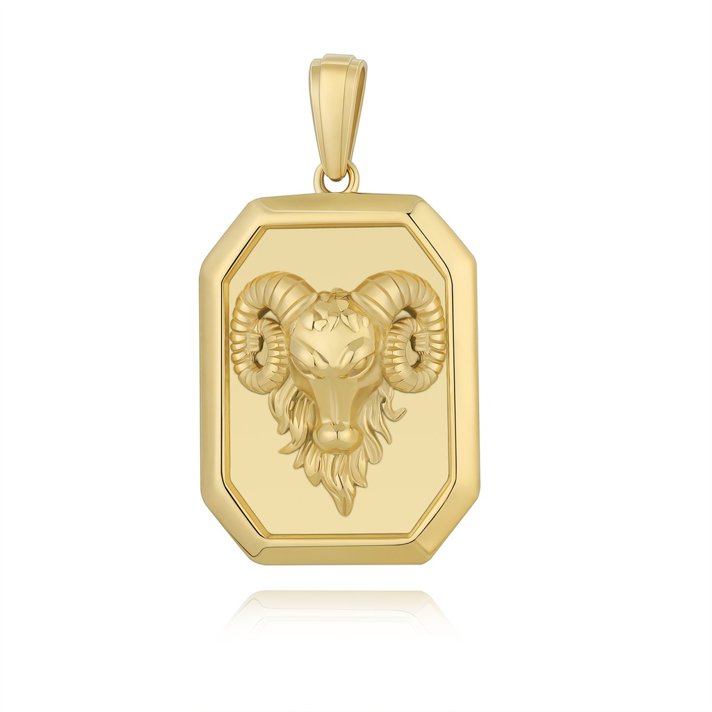 Gold Plated Stainless Steel Ram Head Pendant Bold Zodiac Design
