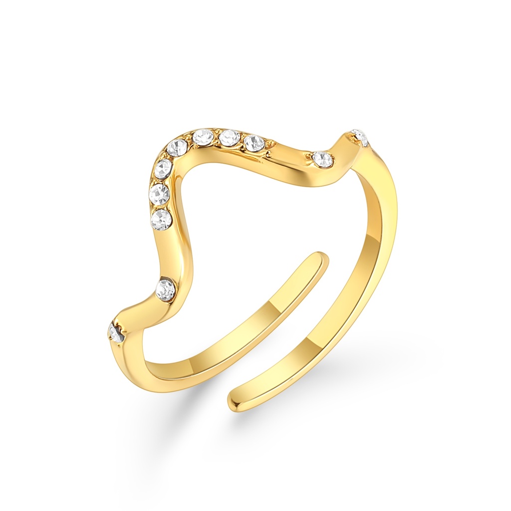 Gold Plated Wave Open Ring with Sparkling Crystal Accents