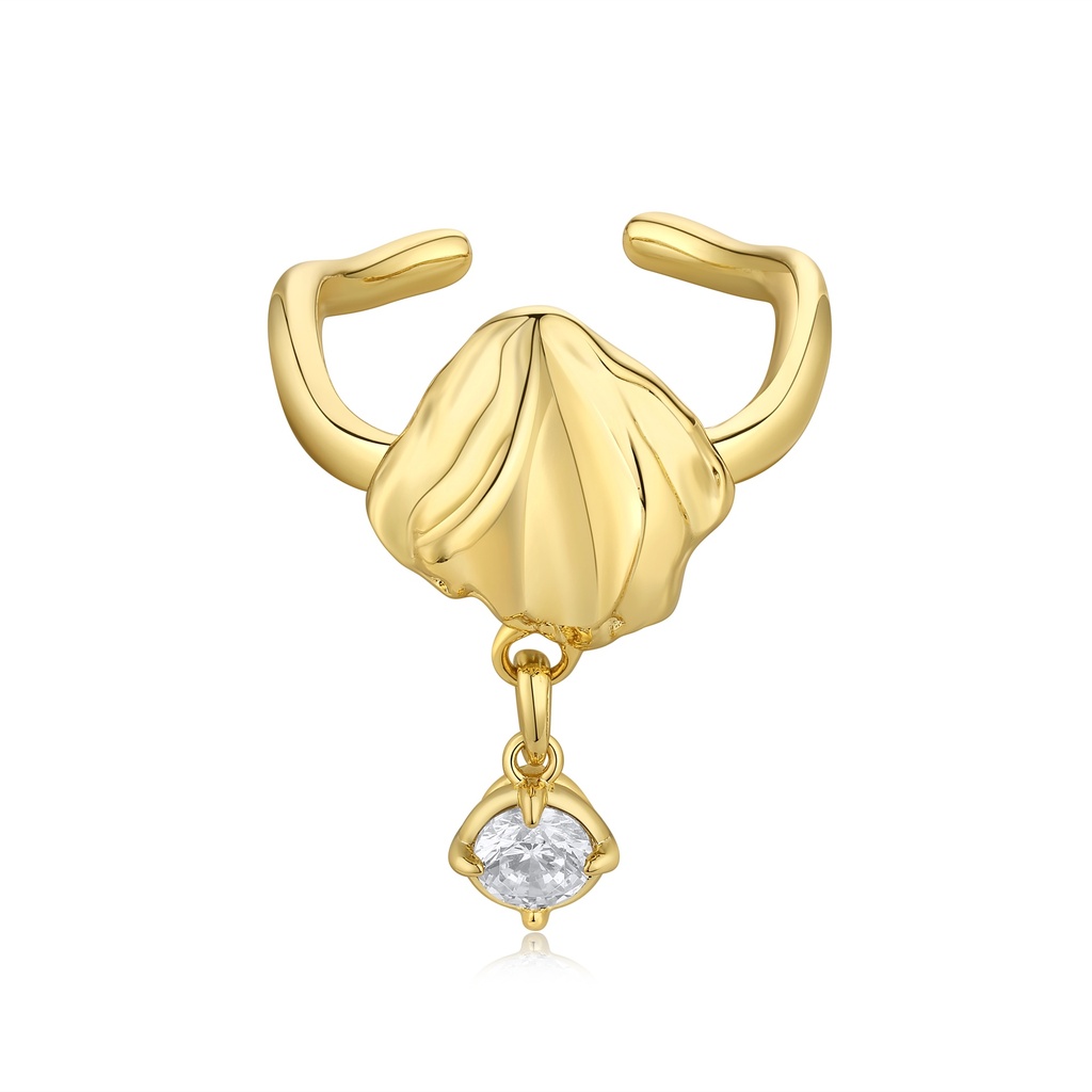 Gold Shell Ring with Hanging Crystal