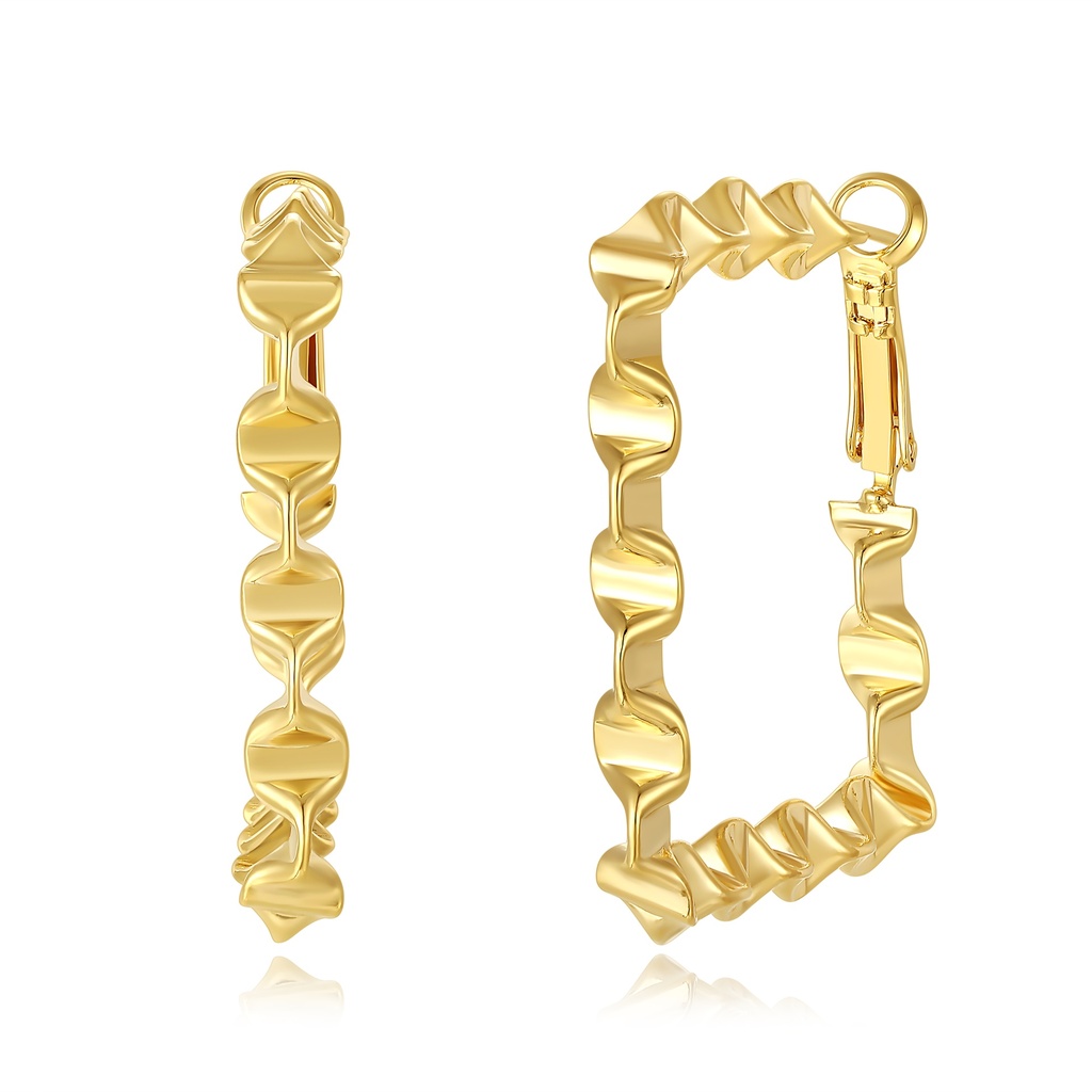 Gold Square Hoop Earrings with Dimensional Twist Style
