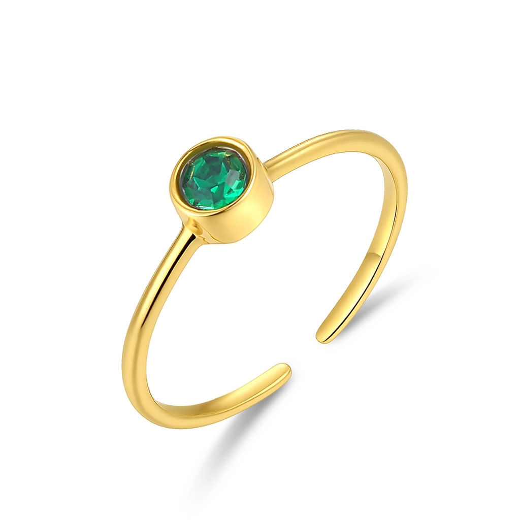 Gold Stainless Steel Adjustable Ring with Green Round Gemstone