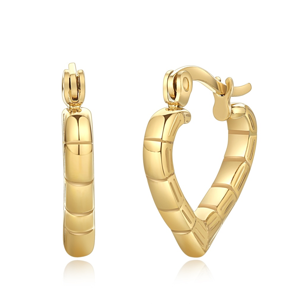 Gold Stainless Steel Bamboo-Inspired Heart Hoop Earrings for Women
