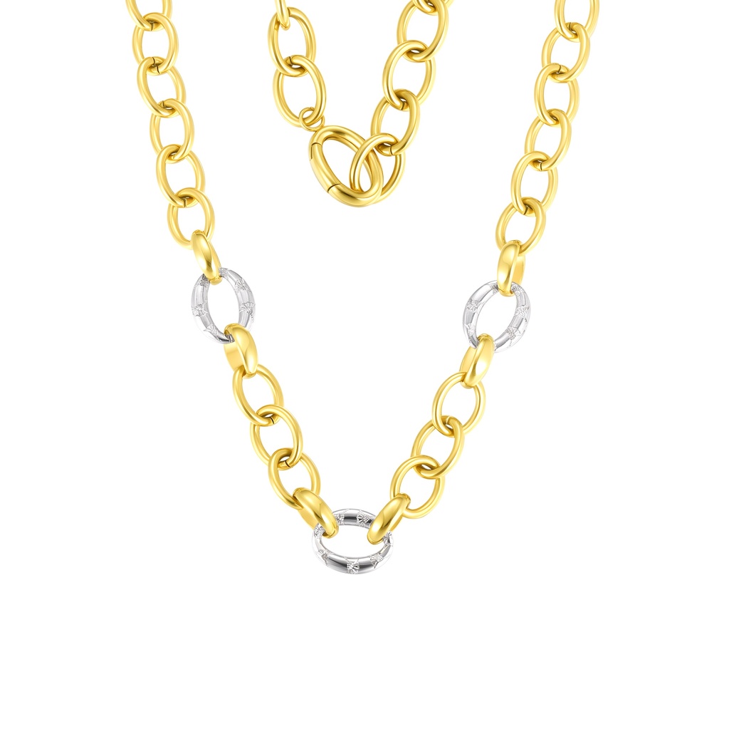 Gold Stainless Steel Chain Necklace with Silver Accent Links
