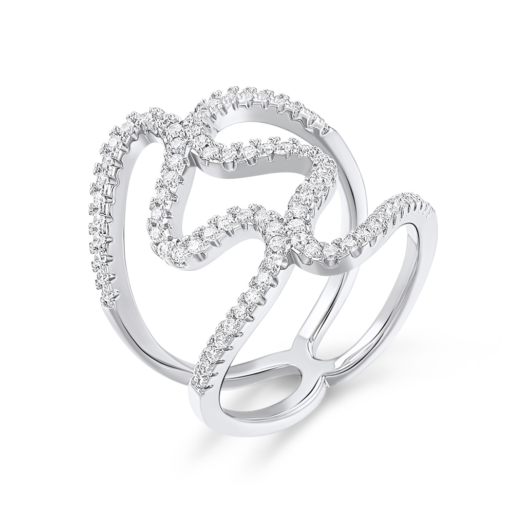 Abstract Wave Brass Ring with Twisting Pavé CZ Design