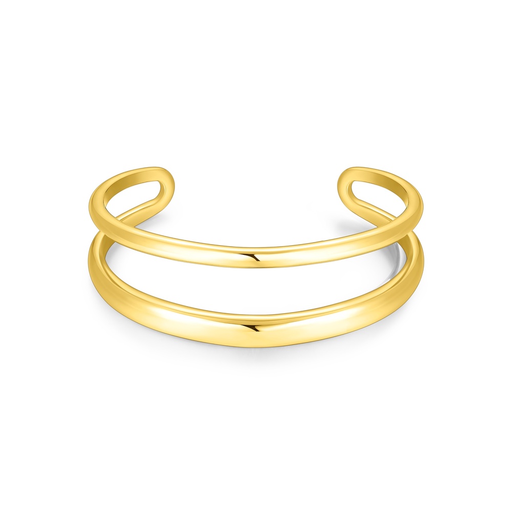 Gold Stainless Steel Cuff Bracelet with Simple Dual Band Design