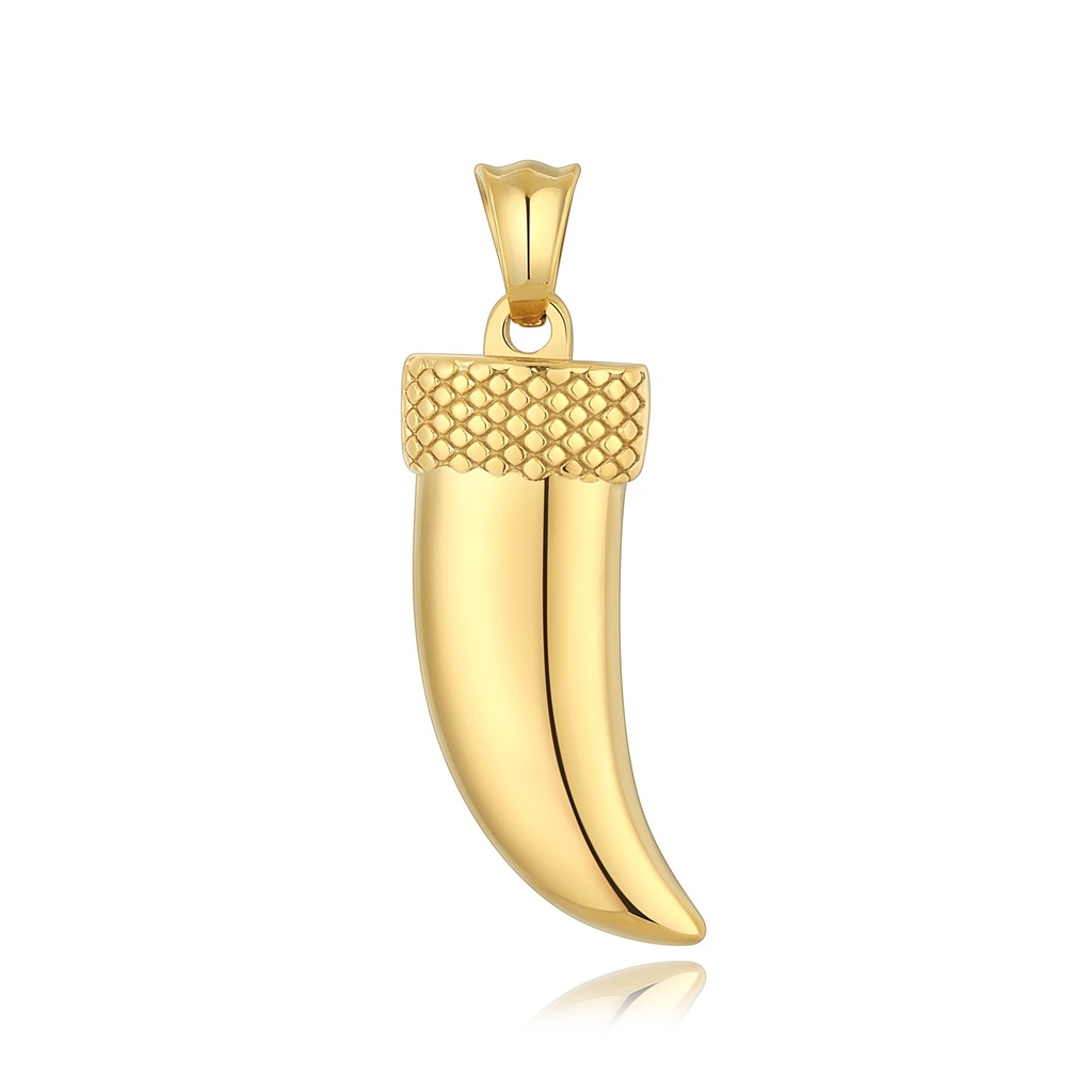 Gold Stainless Steel Fang Pendant with Textured Cap Design