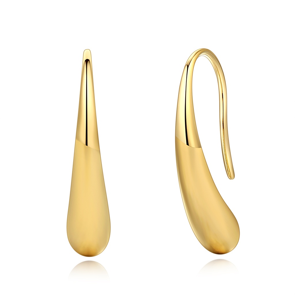 Gold Stainless Steel Fluid Curve Minimalist Drop Hook Earrings