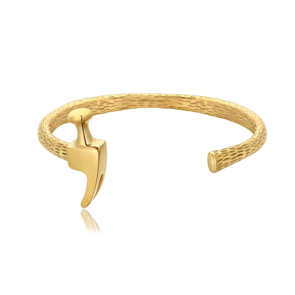 Gold Stainless Steel Hammer Cuff Bracelet with Textured Design