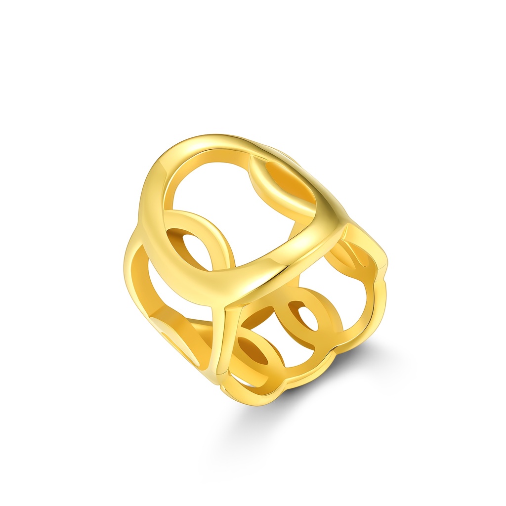 Gold Stainless Steel Hollow Ring with Modern Geometric Openwork Design