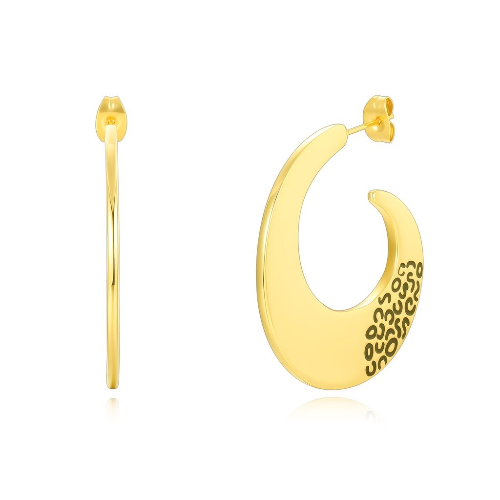 Gold Stainless Steel Hoop Earrings with Unique Patterned Design