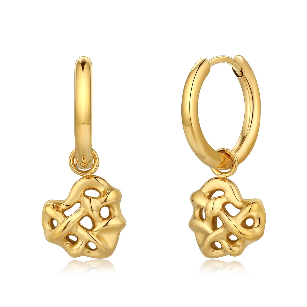 Gold Stainless Steel Organic Abstract Drop Earrings for Women