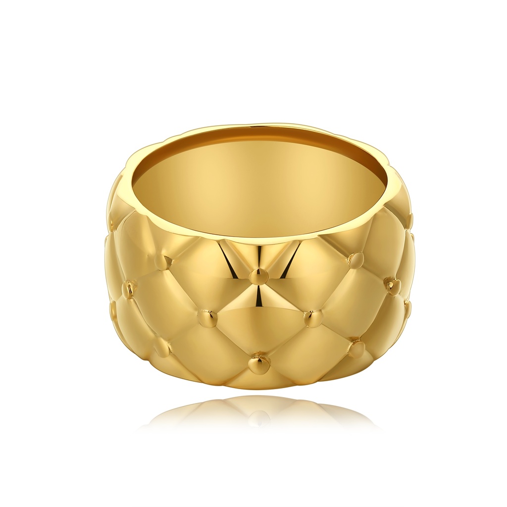 Gold Stainless Steel Quilted Design Bold Statement Ring