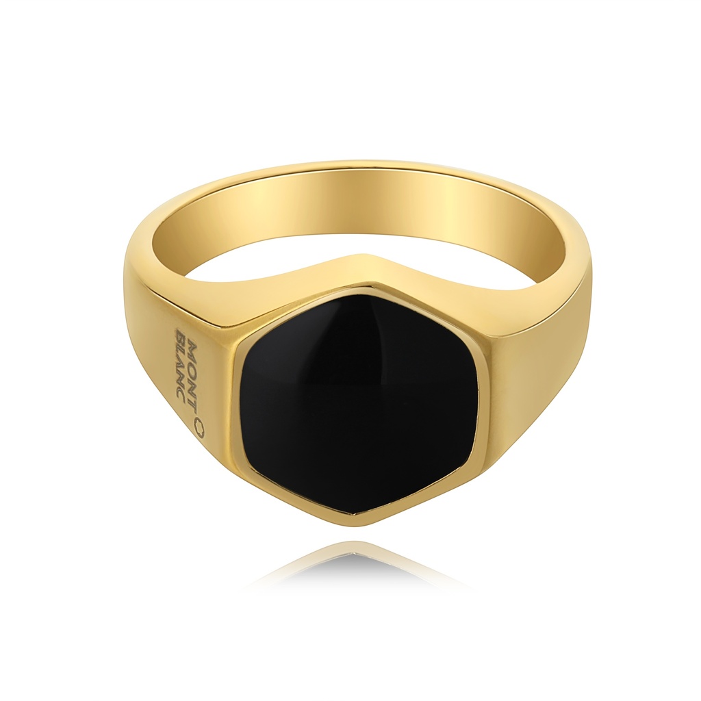 Gold Stainless Steel Ring with Bold Black Onyx Stone