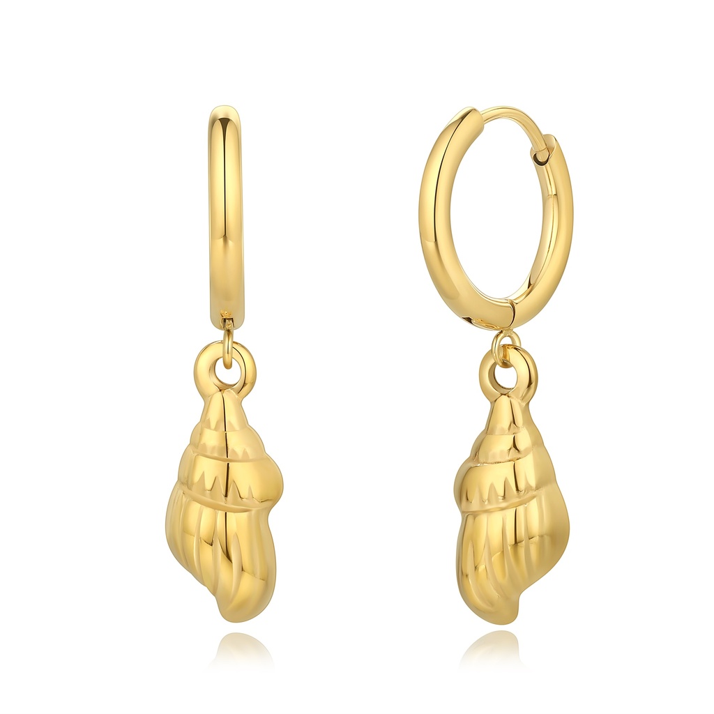 Gold Stainless Steel Shell Drop Earrings with Hoop Design