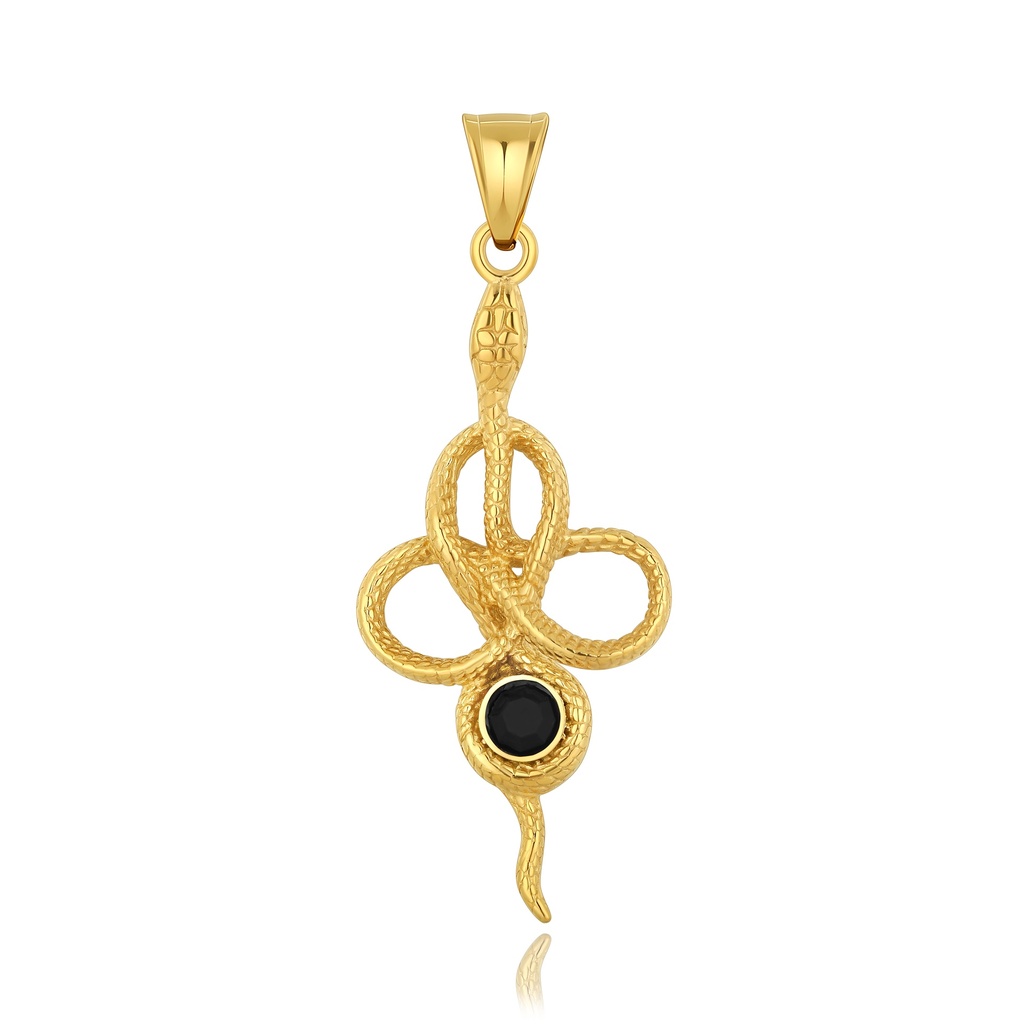 Gold Stainless Steel Snake Pendant with Black Onyx Accent