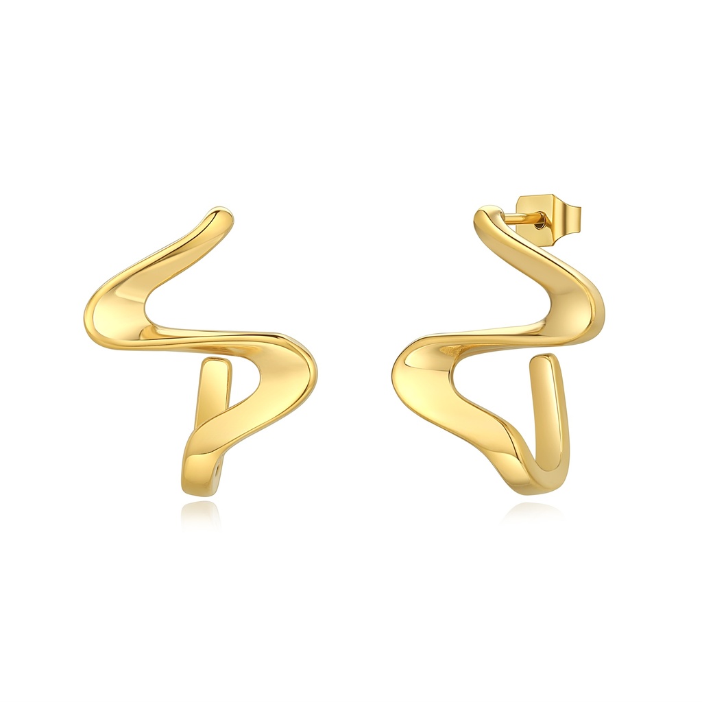 Abstract Wave-Shaped Gold Stainless Steel Earrings for Bold Style