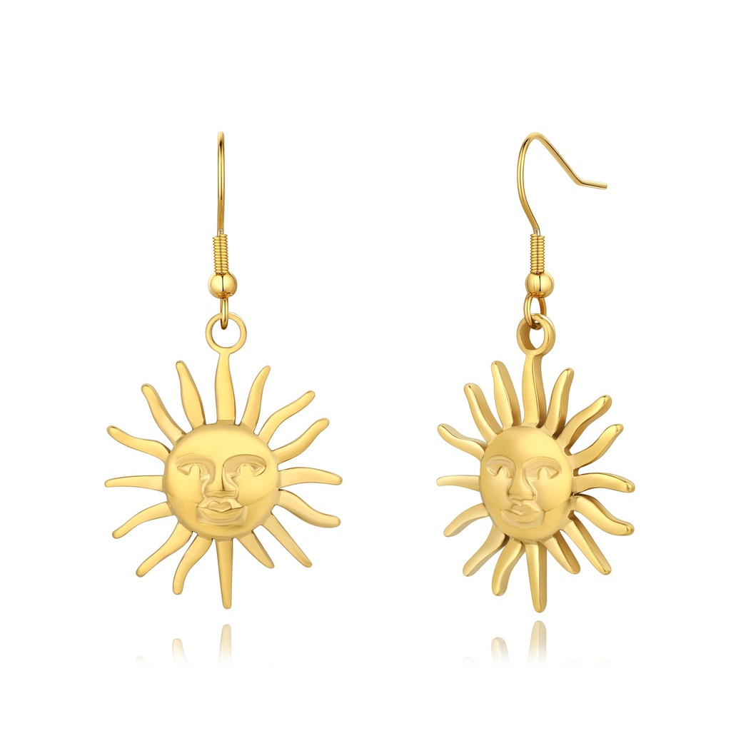 Bohemian Gold Sun Face Earrings with Radiant Energy