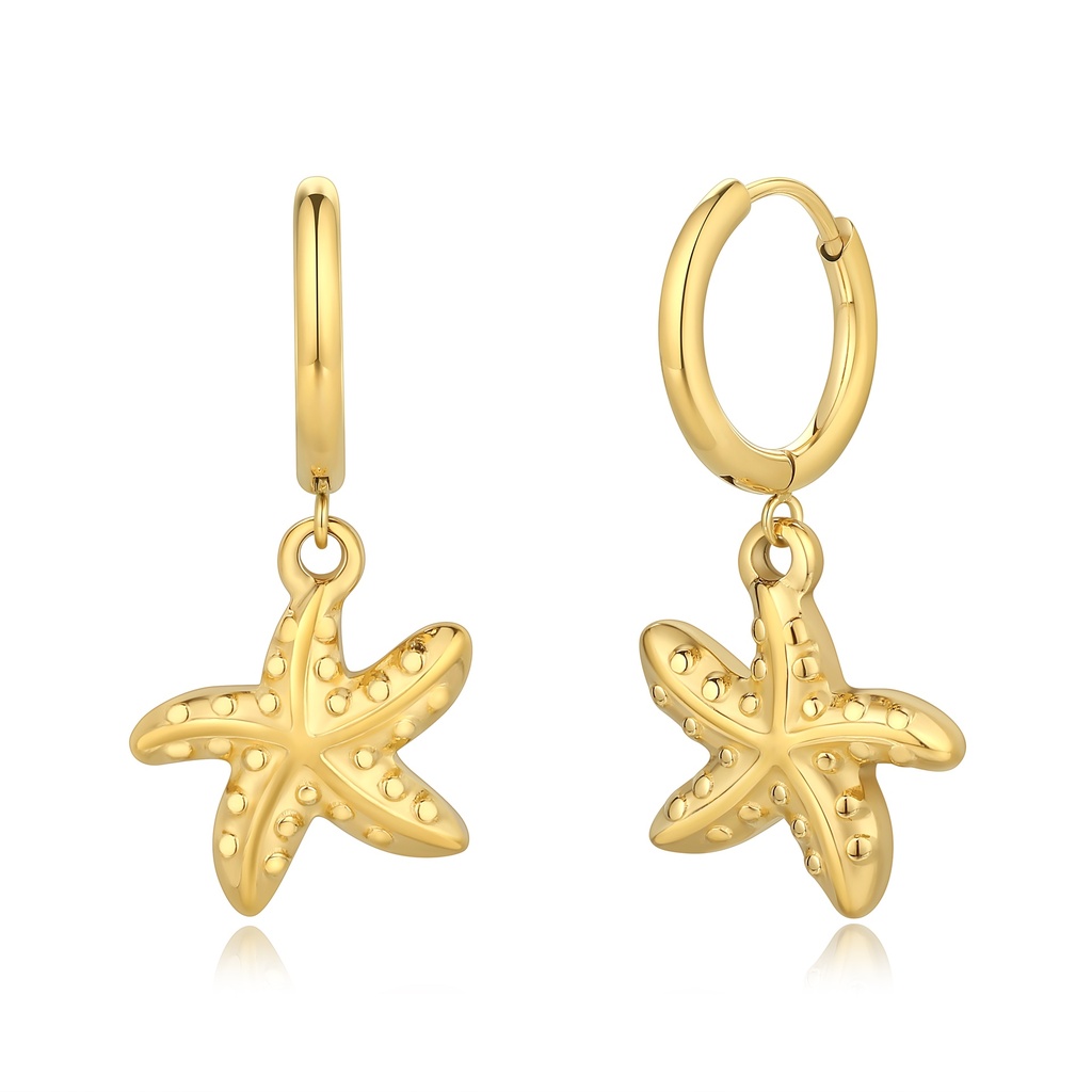 Gold Stainless Steel Starfish Hoop Earrings Beach-Inspired No Stone