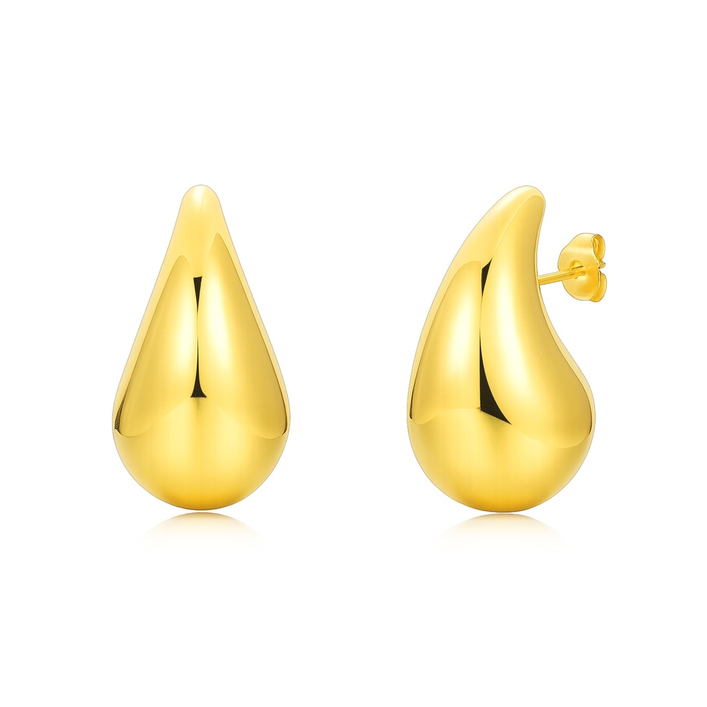 Gold Stainless Steel Teardrop Earrings with High-Polished Smooth Finish