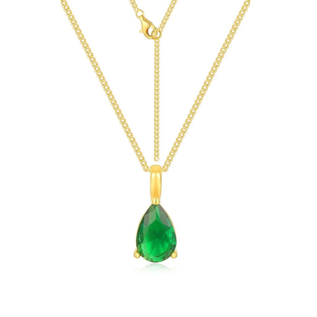 Gold Stainless Steel Teardrop Necklace With Emerald Green Crystal