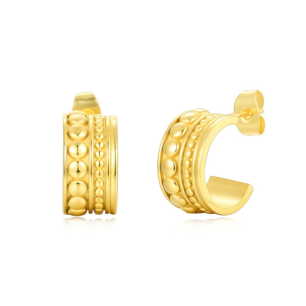 Gold Stainless Steel Textured Hoop Earrings with Bold Modern Style