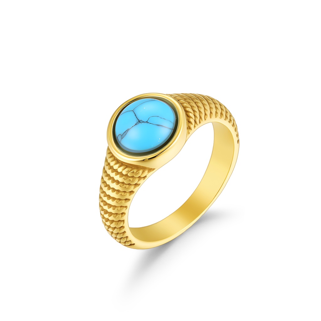 Gold Stainless Steel Turquoise Men’s Bold Fashion Statement Ring
