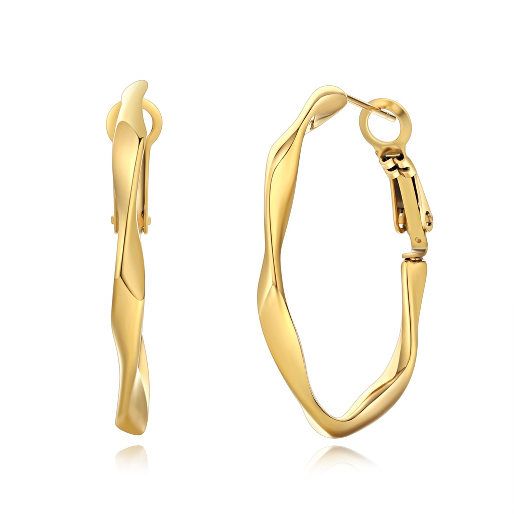 Gold Stainless Steel Twisted Hoop Earrings with Clip Closure