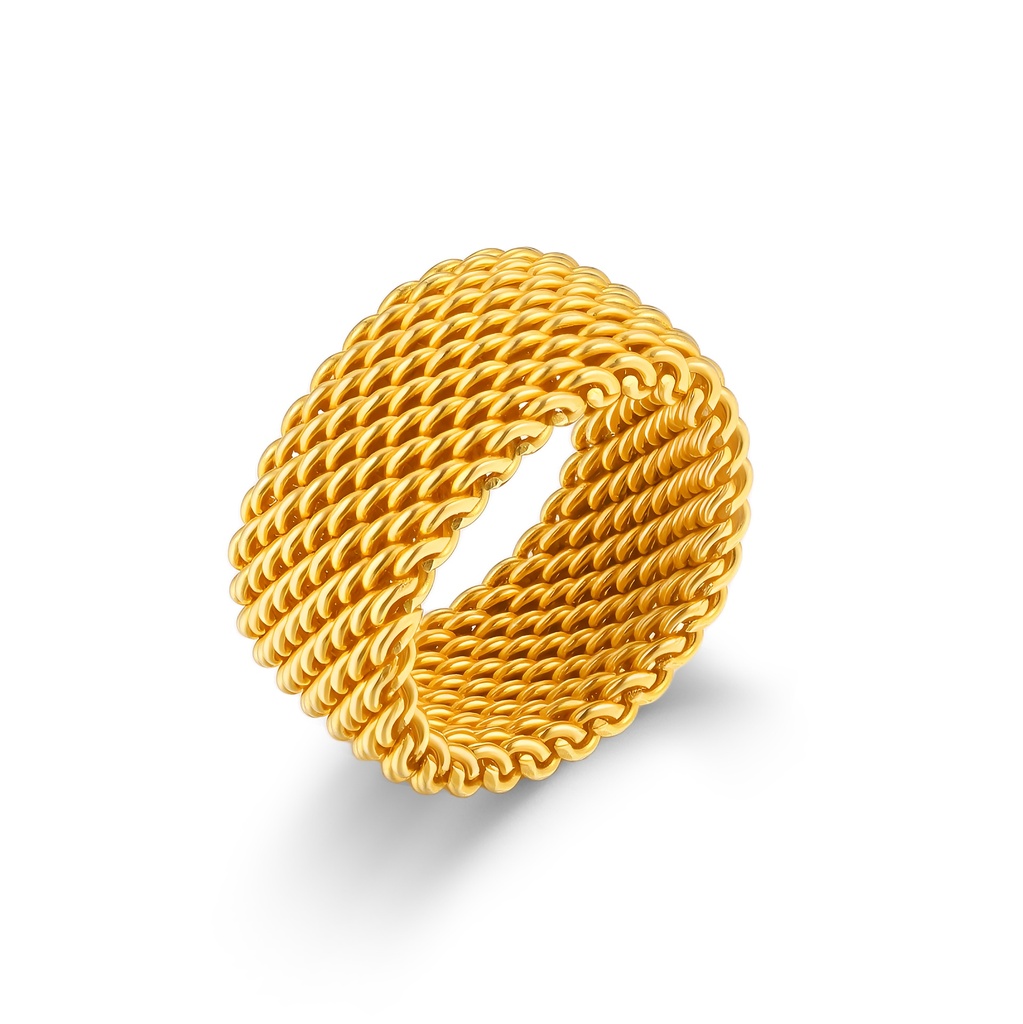 Gold Stainless Steel Woven Ring with Bold Textured Design