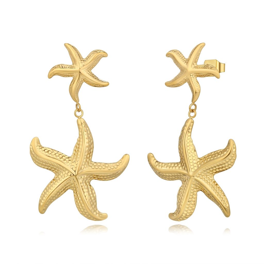Gold Starfish Drop Earrings Beach-Inspired Statement Jewelry for Summer