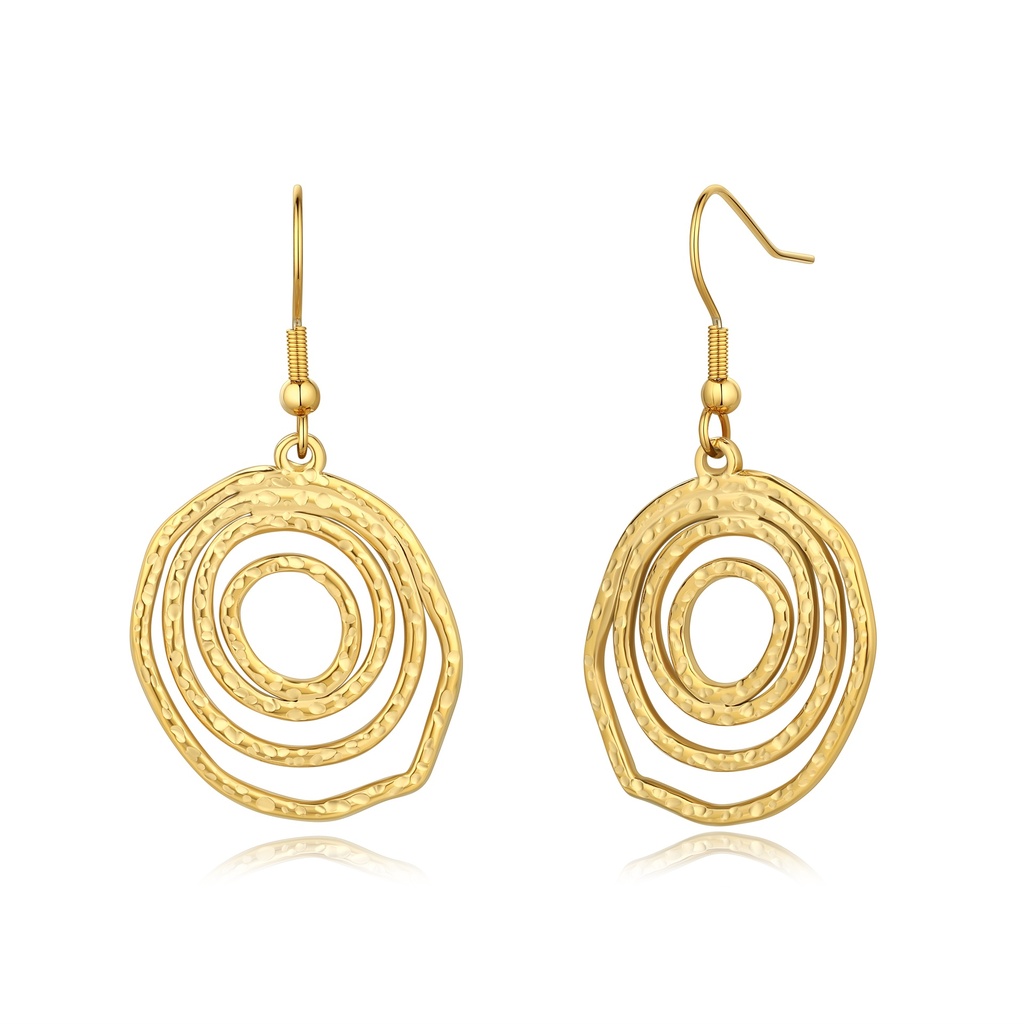 Boho Hammered Spiral Dangle Earrings in Gold Finish
