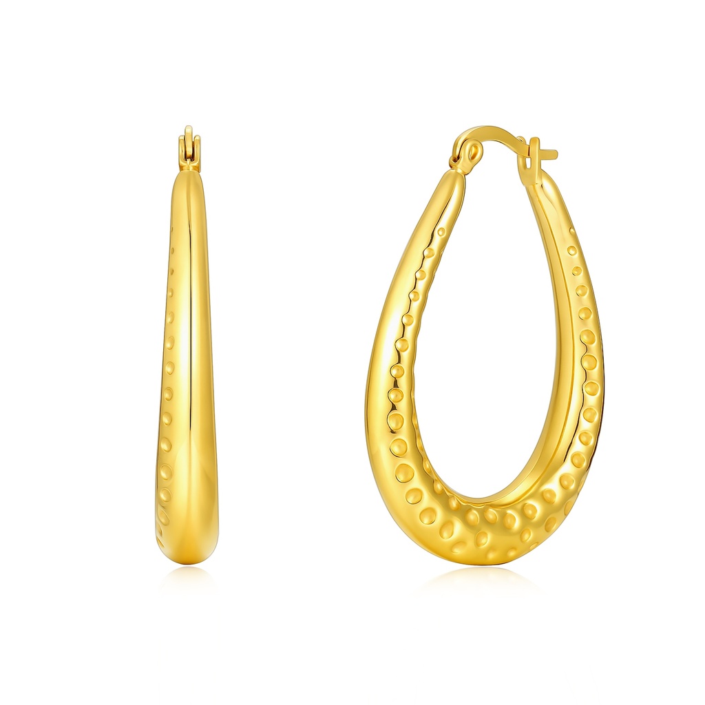 Gold Teardrop Textured Stainless Steel Hoop Earrings