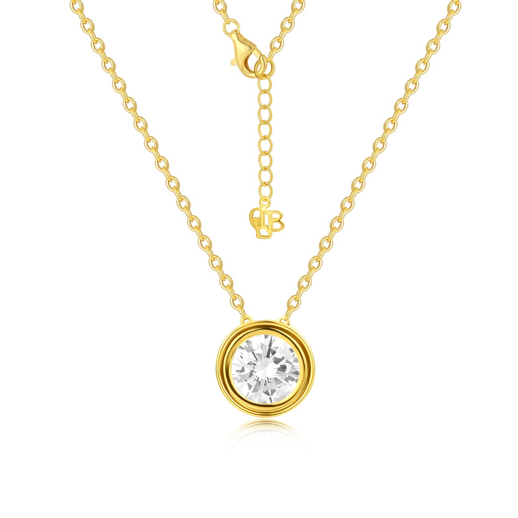 Gold Tone Stainless Steel Bezel Solitaire Pendant Necklace, Adjustable Chain