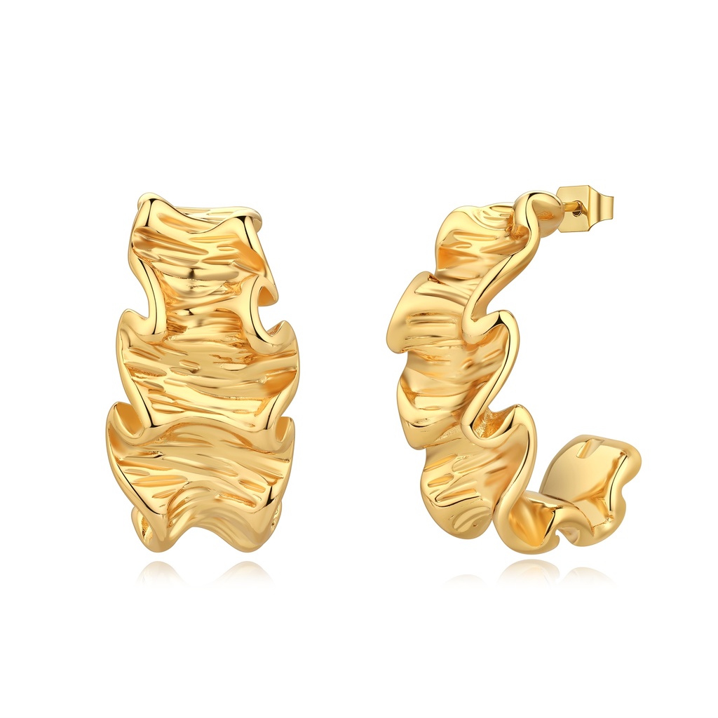 Gold Wavy Hoop Earrings with Textured Irregular Design
