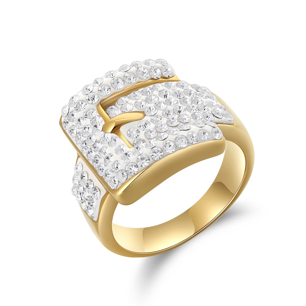 Gold and Crystal Stainless Steel Belt Buckle Ring – Iced-Out Statement Piece